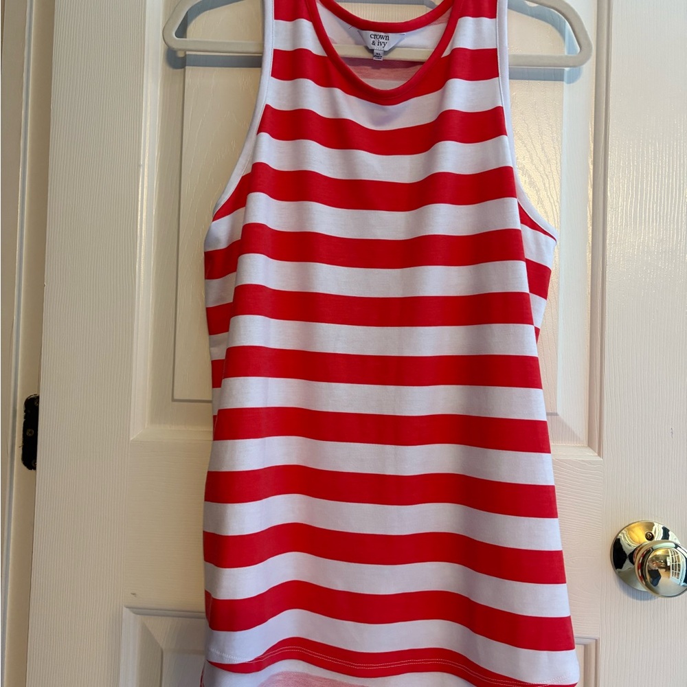 Crown & Ivy Coral and White Striped Tank
